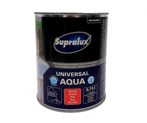 Supralux Universal aqua vízbázisú selyemfényű zománcfesték 0,75l RAL3020 Piros