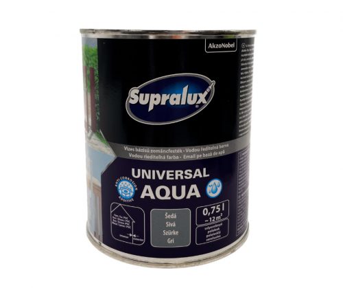 Supralux Universal aqua vízbázisú selyemfényű zománcfesték 0,75l Szürke