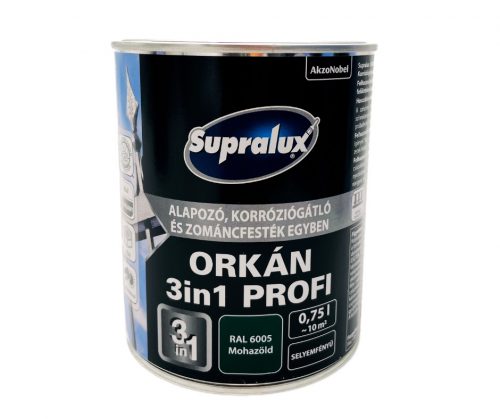 Supralux Orkán 3in1 Profi selyemfényű zománcfesték 0,75l RAL6005 Mohazöld